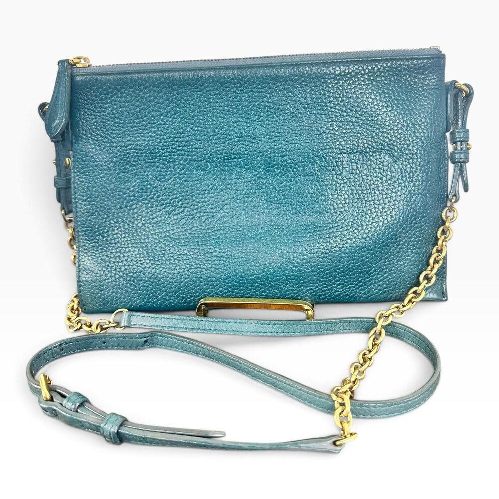 Burberry Crossbody Bag Small Teal Green Leather Chain Strap